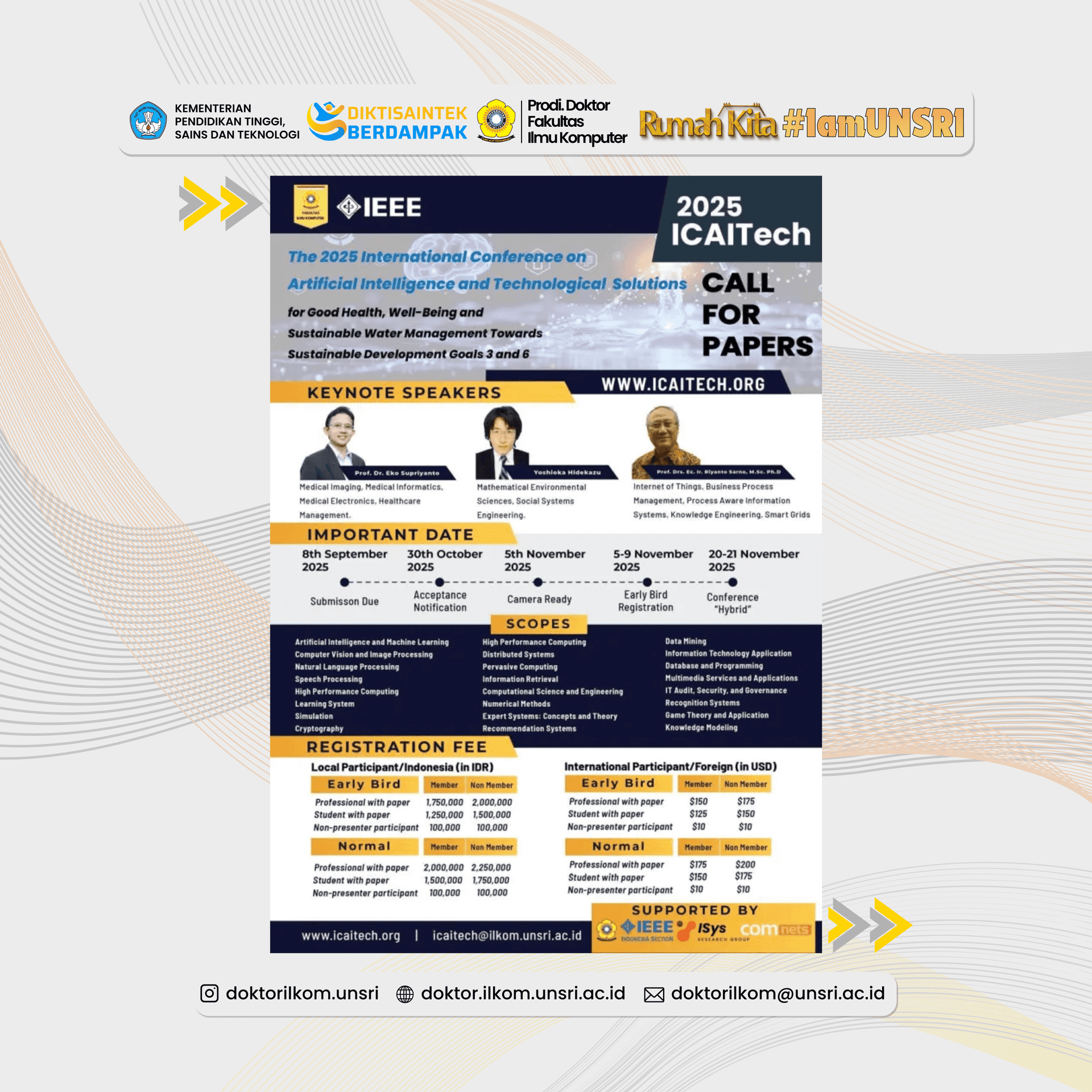 Fakultas Ilmu Komputer Universitas Sriwijaya Resmi Gelar 1st International Conference on Artificial Intelligence and Technological Solutions (ICAITech) 2025