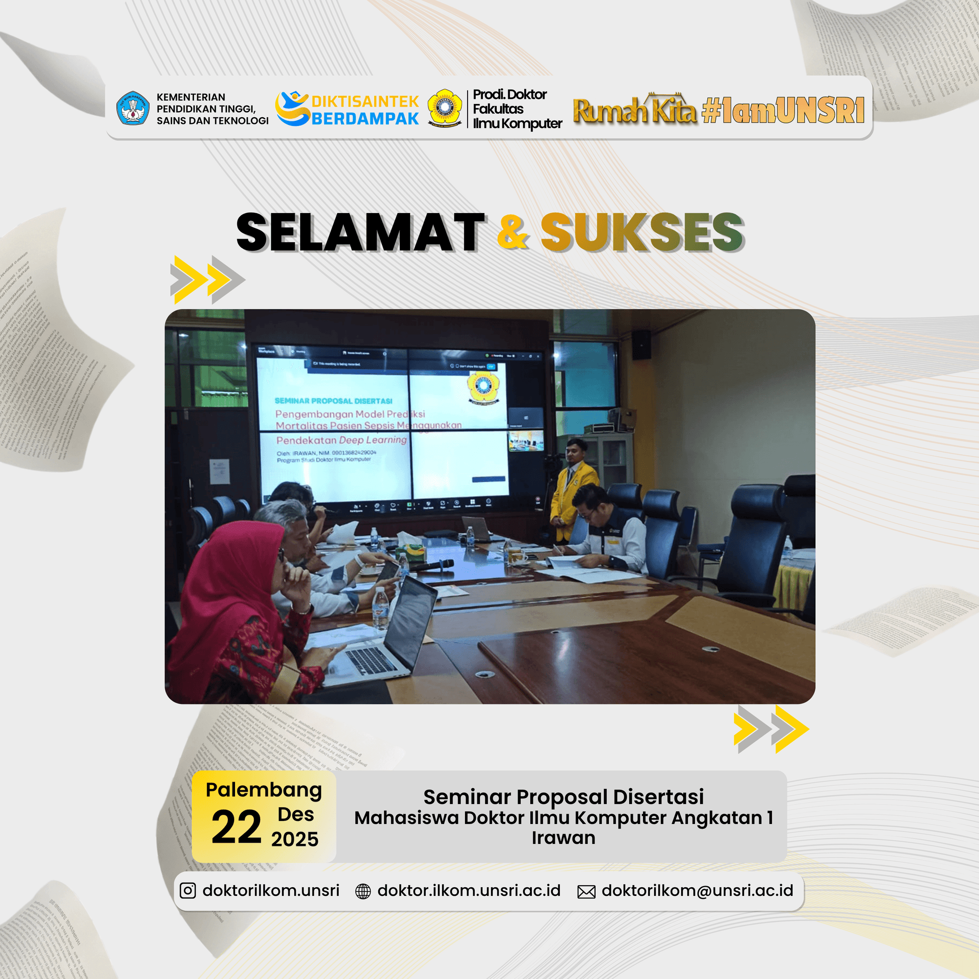 Pengembangan Model Prediksi Mortalitas Pasien Sepsis Menjadi Fokus Seminar Proposal Disertasi Mahasiswa Doktor Ilkom UNSRI