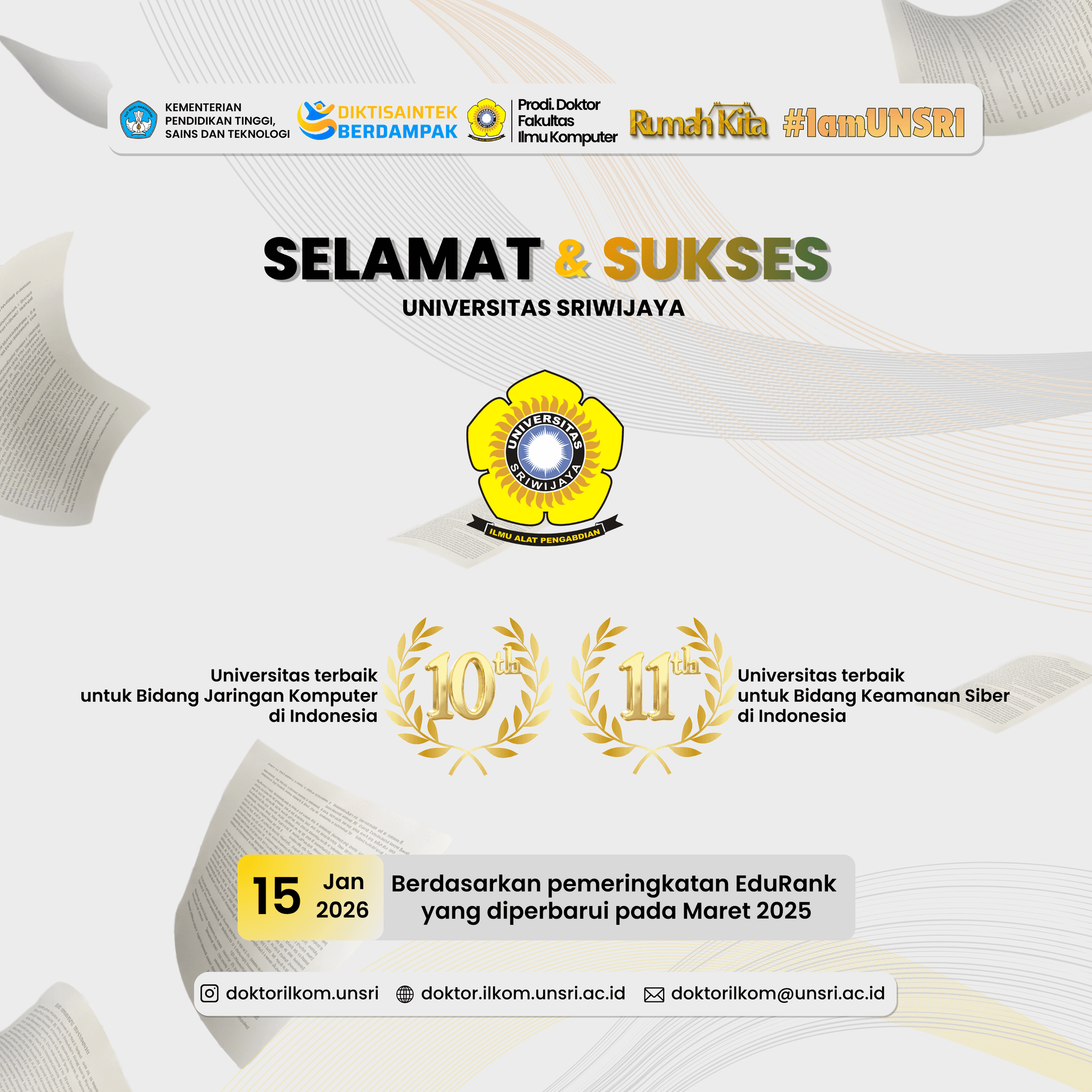 EduRank Rilis Peringkat Universitas: UNSRI Tembus Top 10 Computer Network dan Top 11 Cyber Security di Indonesia