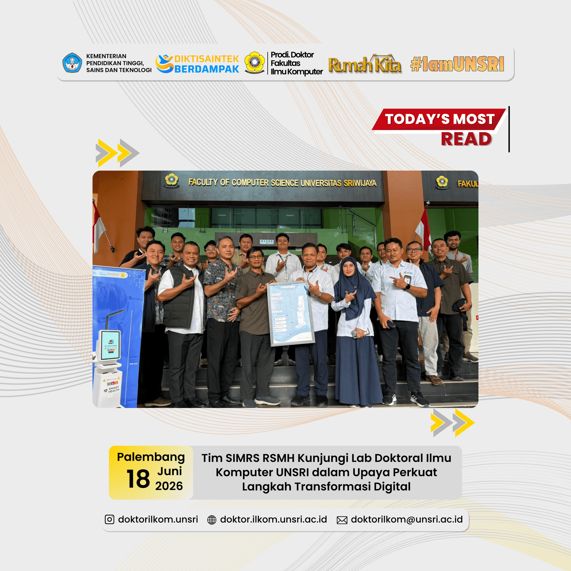 The RSMH SIMRS Team Visits the UNSRI Doctoral Laboratory in Computer Science as Part of Efforts to Strengthen Digital Transformation Initiatives